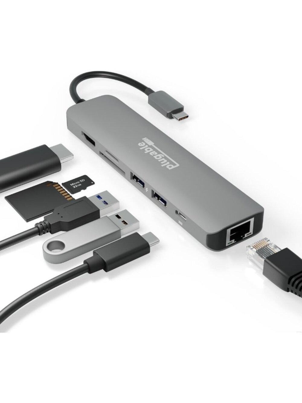 7-in-1 USB C Hub Multiport Adapter with Ethernet, Driverless Connectivity, Fast